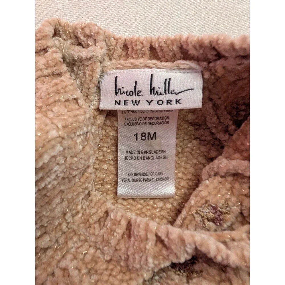 Girls Nicole Miller New York Chenille Flower Sweater Beige 18M